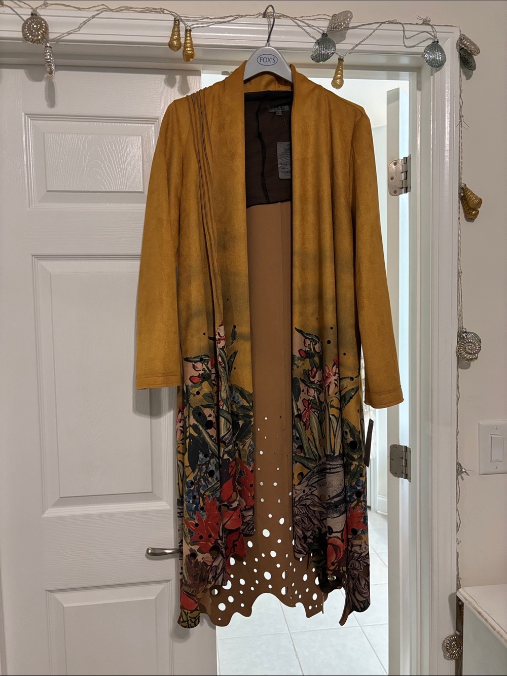 Mustard Yellow Floral Open Front Duster Cardigan